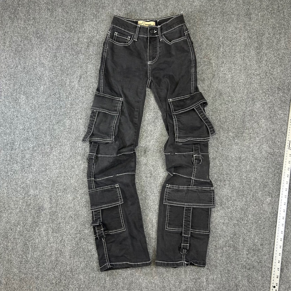 Love Trends Black Contrast Stitch Multi Pocket Cargo Pants Streetwear Size 0